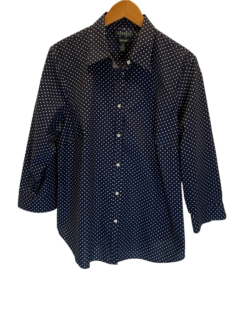 Lauren Ralph Lauren No Iron Navy with White Polka Dot Button-Up Shirt Size 1X